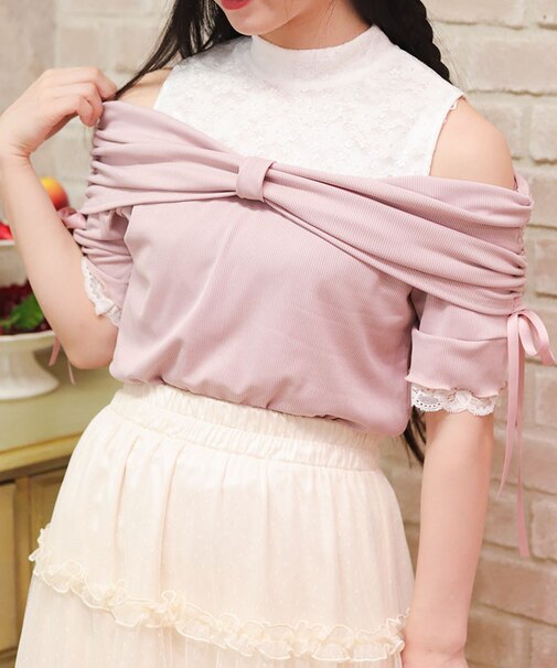 リボンデザイン肩あきプルオーバー