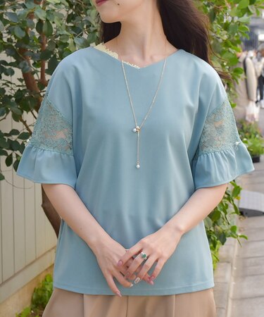 袖レース切替カットプルオーバー