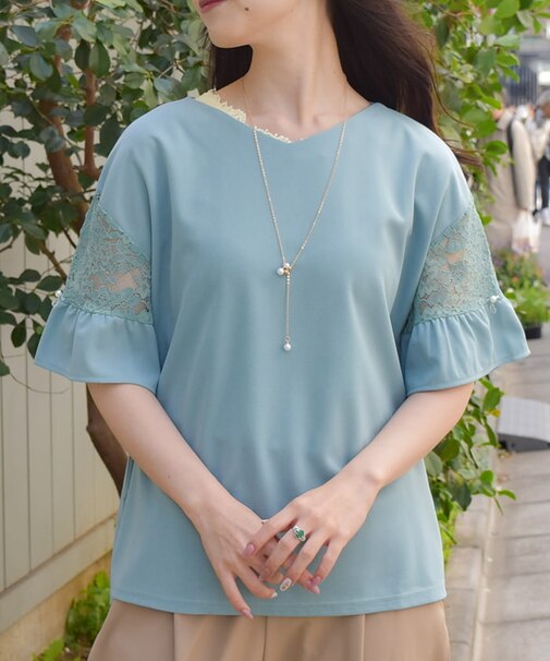 袖レース切替カットプルオーバー