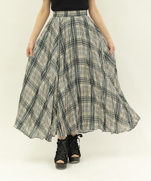 シワ加工チェック柄スカート