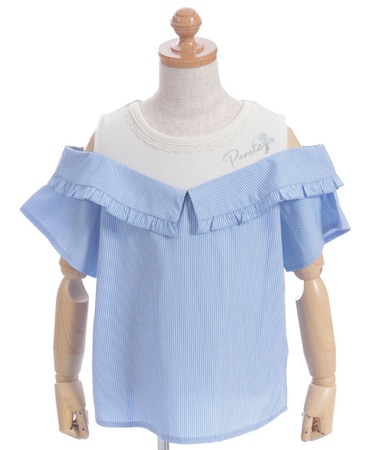 柄切替レイヤード風トップス