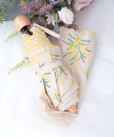 ミモザ刺繍晴雨兼用折傘