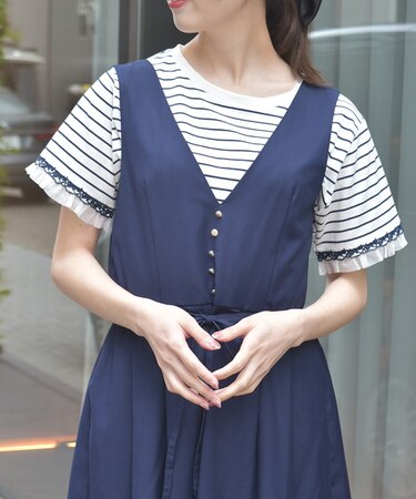 レース×チュール袖Ｔシャツ