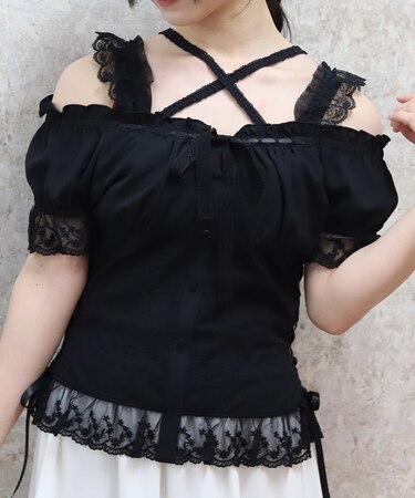 コットンレース切替トップス