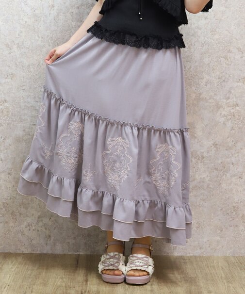 リボン×ブーケ刺繍スカート