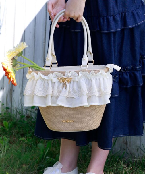 レースフリルかごトート