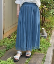裾レース楊柳ワイドパンツ