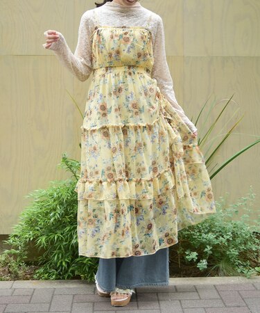 ひまわり柄キャミワンピース