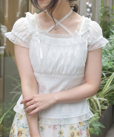 ローズ付ふくれジャガードトップス