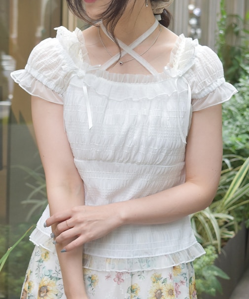ローズ付ふくれジャガードトップス
