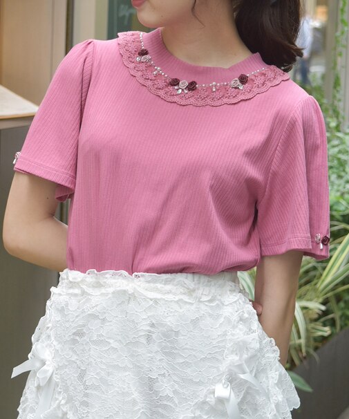 吸水速乾バラボトルネックプルオーバー