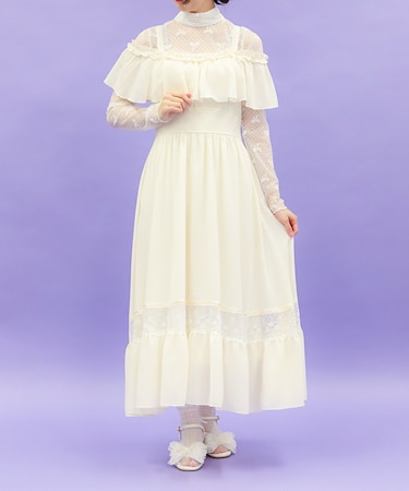 オフショルフリルロングワンピース