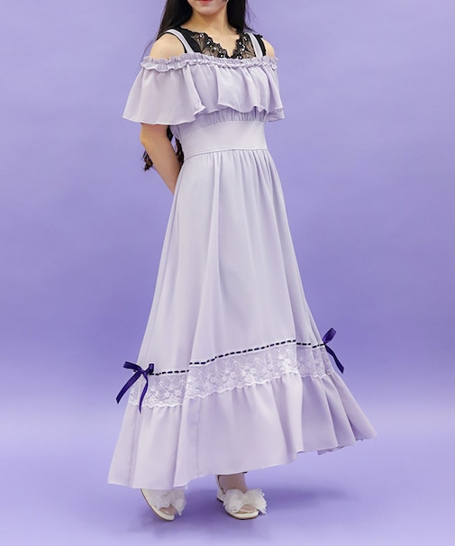 オフショルフリルロングワンピース