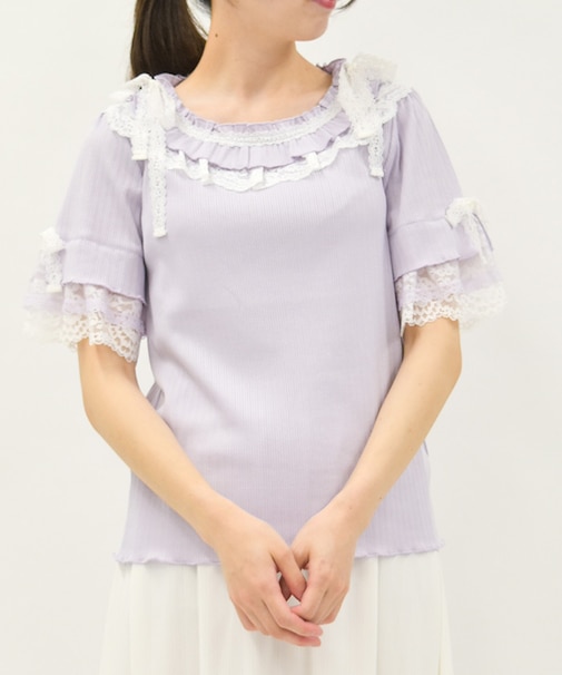 フリル×レースリボンプルオーバー