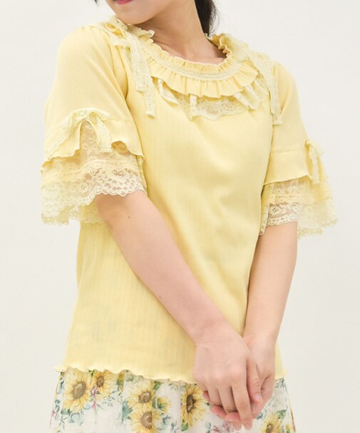 フリル×レースリボンプルオーバー