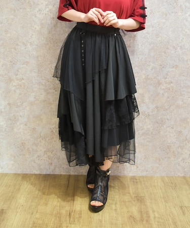 異素材イレヘムロングスカート