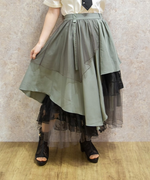 異素材イレヘムロングスカート