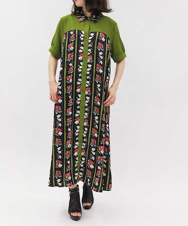 花柄シャツワンピース