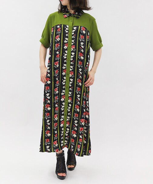 花柄シャツワンピース