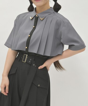 金具使バイカラーブラウス