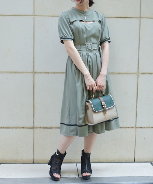 ボレロ風ハイウエストワンピース