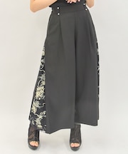 オーナメント柄切替ワイドパンツ