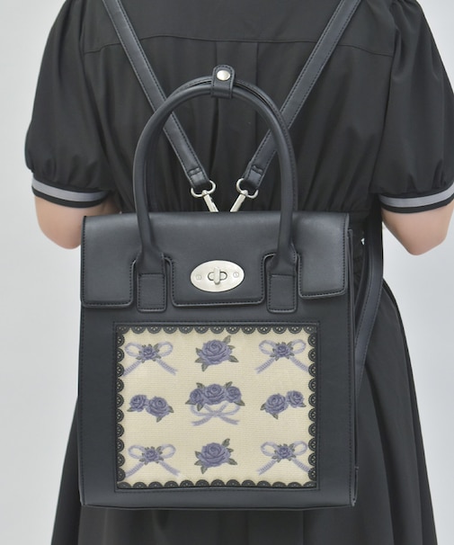ローズ×リボン刺繍バッグ