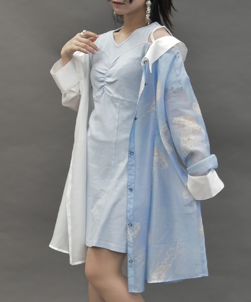 揺蕩う海月シアーロングシャツ｜アクシーズファムの通販｜&mall