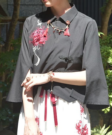 彼岸花刺繍ショートシャツ