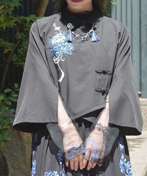 彼岸花刺繍ショートシャツ