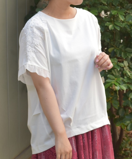 接触冷感モチーフレースプルオーバー