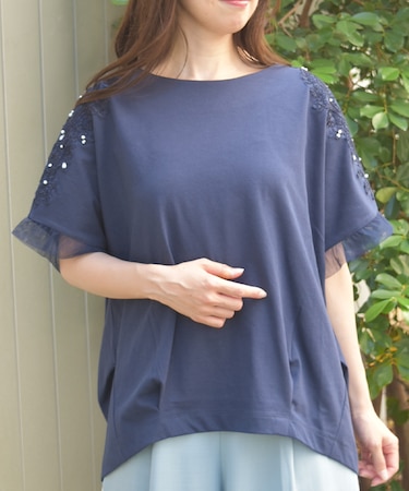 接触冷感モチーフレースプルオーバー