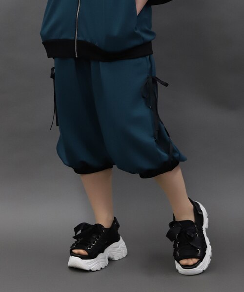 チャイナボタンラインパンツ チャイナ服 チャイナボタン ショート丈 シンプル チャイナパンツ