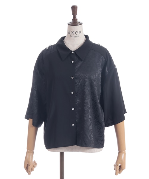 【axes】ジャカード切替シャツ グリーン axes femme（アクシーズファム）の「ジャカード切替シャツ