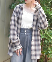 フード付きチェックシャツ