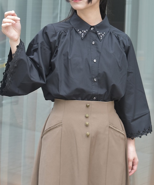 タグ付　アクシーズファム　レースパピヨン袖ボータイBL＆大花タックフレアーSK タグ付 アクシーズファム レースパピヨン袖ボータイBL＆大花