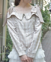 チェックオフショルリボンプルオーバー