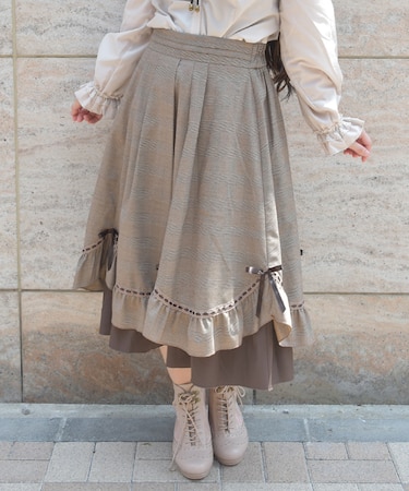 ハシゴレース×リボン配色スカート