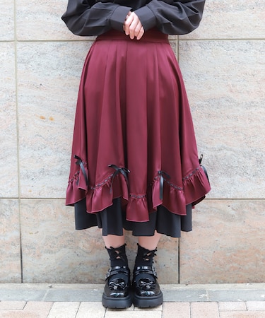 ハシゴレース×リボン配色スカート