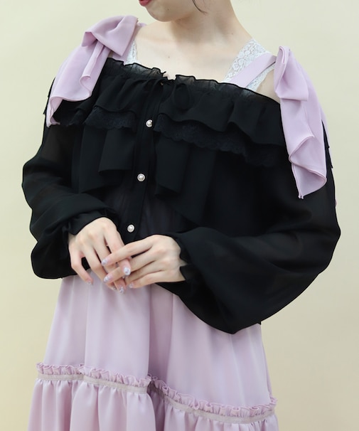 オフショルシフォンブラウス