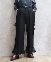 裾レースデニムストレートパンツ