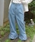 裾レースデニムストレートパンツ