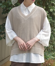 連ボタンステッチニットベスト