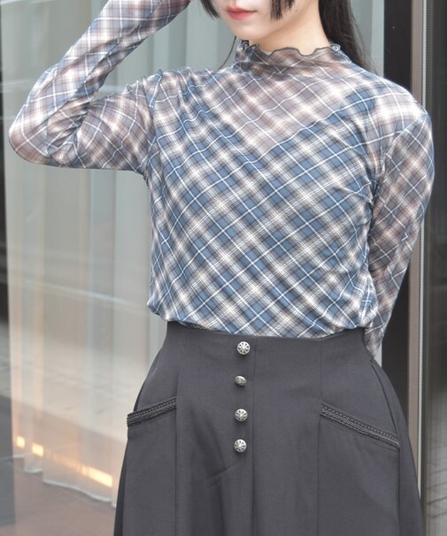チェック柄シアートップス