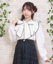 配色ピコレースボウタイブラウス