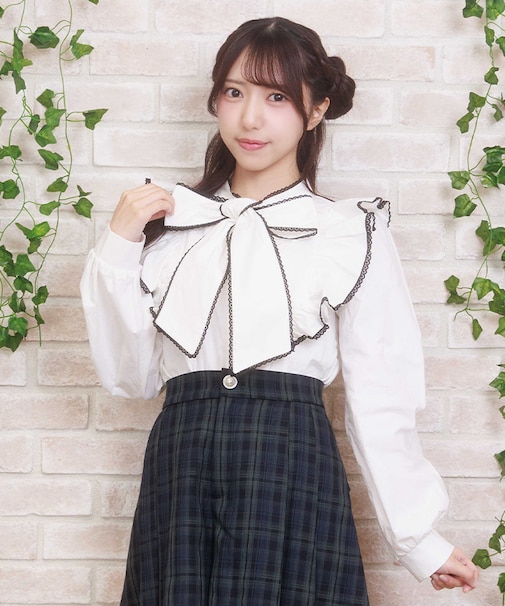 配色ピコレースボウタイブラウス