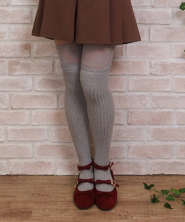 レース×リブニーハイソックス