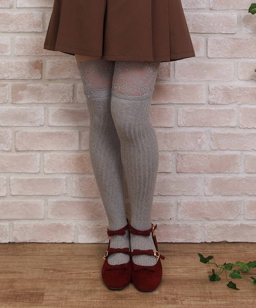 レース×リブニーハイソックス