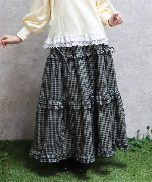 リボン付ロングティアードスカート