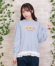 くまボア刺繍裾レースＴシャツ